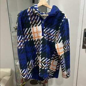 The North Face Blue and White Plaid Zip Up Jacket